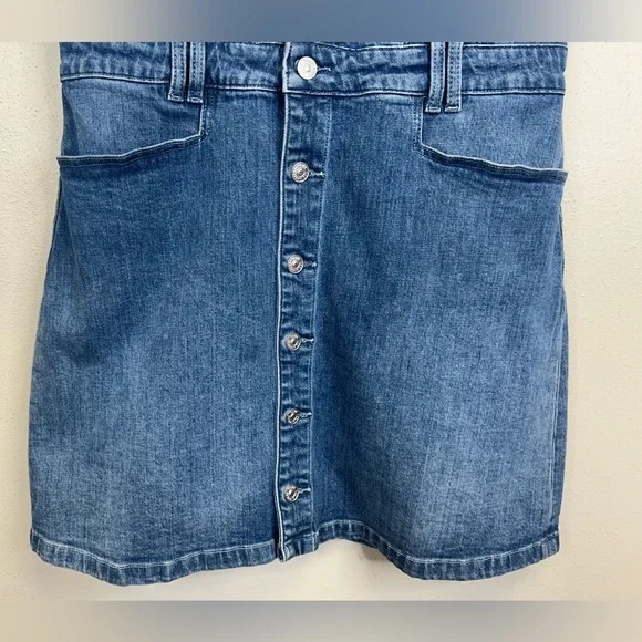 PAIGE Jaxson Blue Denim Mini Dress Womens 10 Vneck Cotton Pockets Classic - Picture 7 of 12
